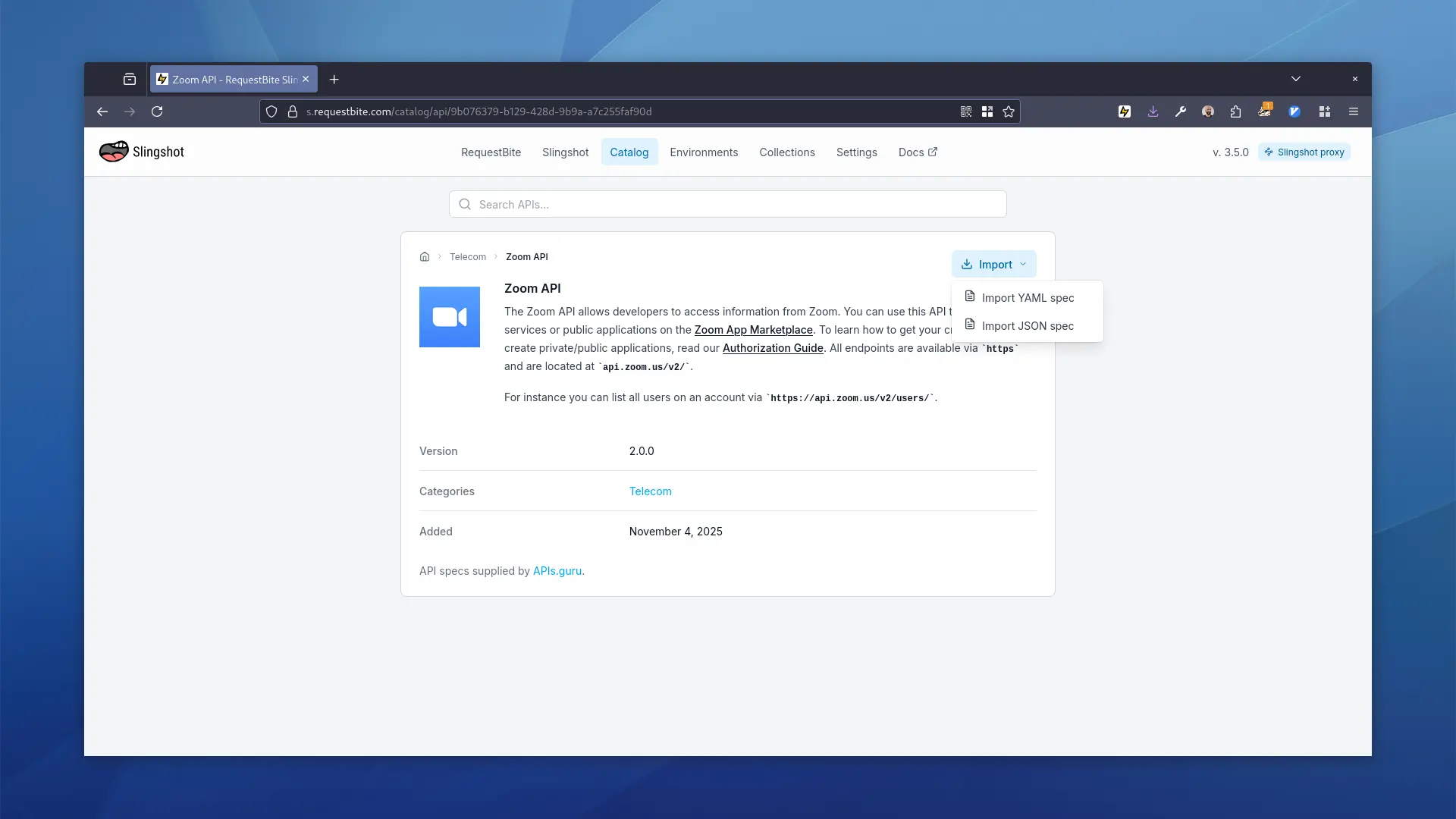 RequestBite's API catalog