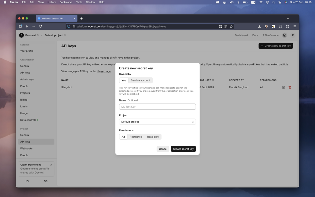 Create API key